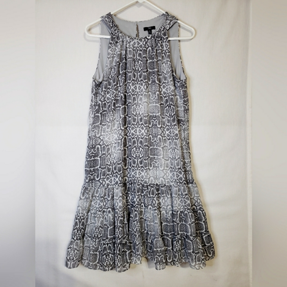J.B.S Casual Snakeskin Print Dress Lined Ruffle Tiered Hem Size 12